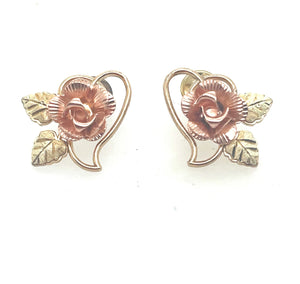 Black Hills Gold Rose Earrings 10k