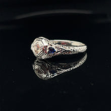 Load image into Gallery viewer, Vintage Diamond Sapphire Heart Engagement Ring 18k