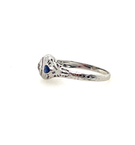 Vintage Diamond Sapphire Heart Engagement Ring 18k