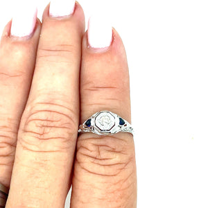 Vintage Diamond Sapphire Heart Engagement Ring 18k
