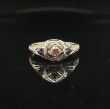 Load image into Gallery viewer, Vintage Diamond Sapphire Heart Engagement Ring 18k