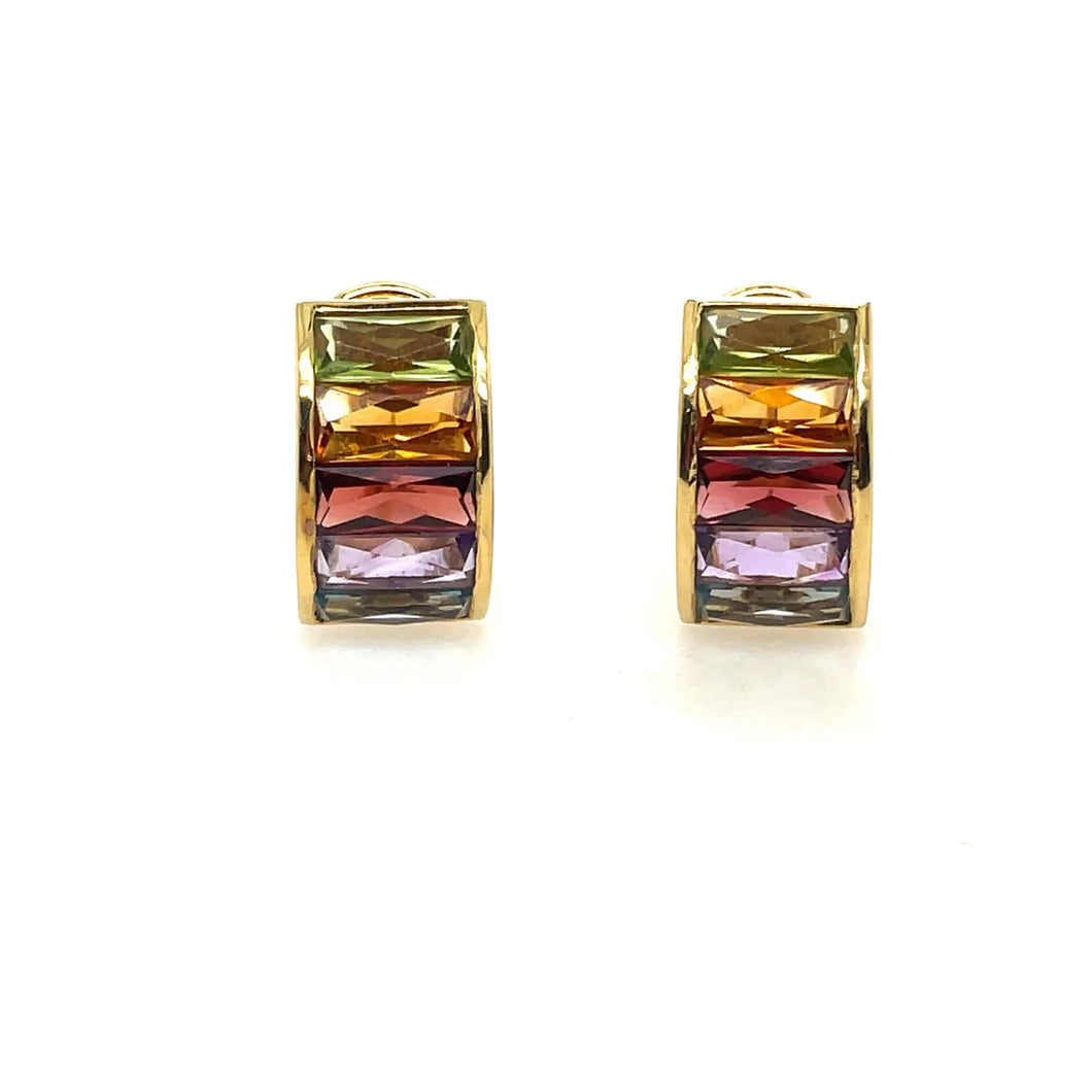 Rainbow Colors Fancy Cut Earrings 14k