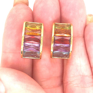 Rainbow Colors Fancy Cut Earrings 14k