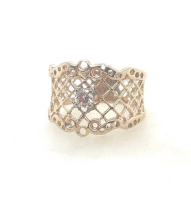 14k Lattice Diamond Ring Vintage