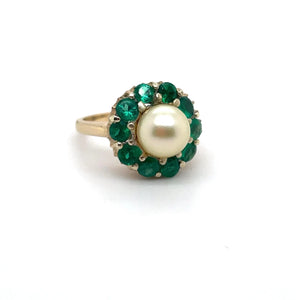 Vintage Columbian Emerald Pearl Ring 14k