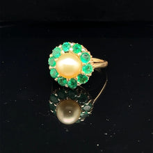 Load image into Gallery viewer, Vintage Columbian Emerald Pearl Ring 14k