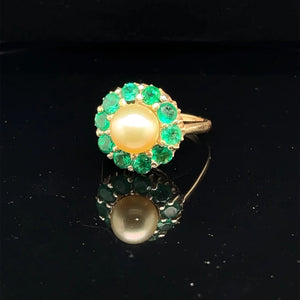 Vintage Columbian Emerald Pearl Ring 14k