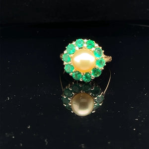 Vintage Columbian Emerald Pearl Ring 14k