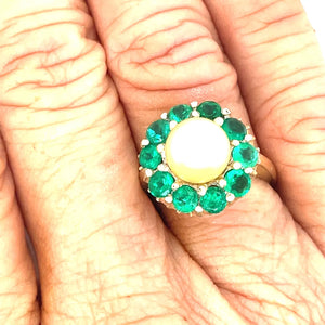 Vintage Columbian Emerald Pearl Ring 14k