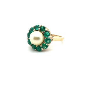 Vintage Columbian Emerald Pearl Ring 14k