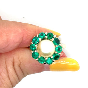 Vintage Columbian Emerald Pearl Ring 14k