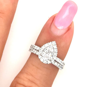 Pear Shaped Diamond Halo Ring 14k