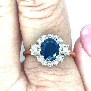 Estate Sapphire and Diamond Ring Two Tone 14k