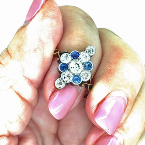 Antique Art Deco Sapphire and Diamond 18k Ring