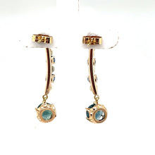 Load image into Gallery viewer, Antique Teal Blue Sapphire and Pearl Earrings Montana Sapphire