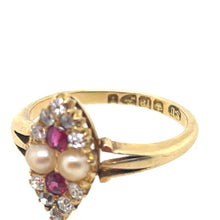 Load image into Gallery viewer, Ruby and Pearl Victorian Marquise Shaped Ring 18k