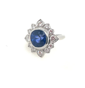 Large Sapphire and Diamond Ring Platium