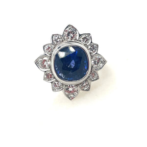 Large Sapphire and Diamond Ring Platium