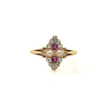 Load image into Gallery viewer, Ruby and Pearl Victorian Marquise Shaped Ring 18k