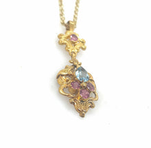 Load image into Gallery viewer, Antique Aquamarine and Pink Tourmaline Pendant 15k