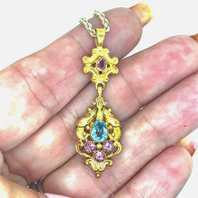 Load image into Gallery viewer, Antique Aquamarine and Pink Tourmaline Pendant 15k