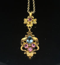 Load image into Gallery viewer, Antique Aquamarine and Pink Tourmaline Pendant 15k