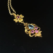 Load image into Gallery viewer, Antique Aquamarine and Pink Tourmaline Pendant 15k