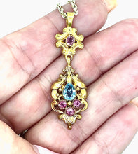 Load image into Gallery viewer, Antique Aquamarine and Pink Tourmaline Pendant 15k