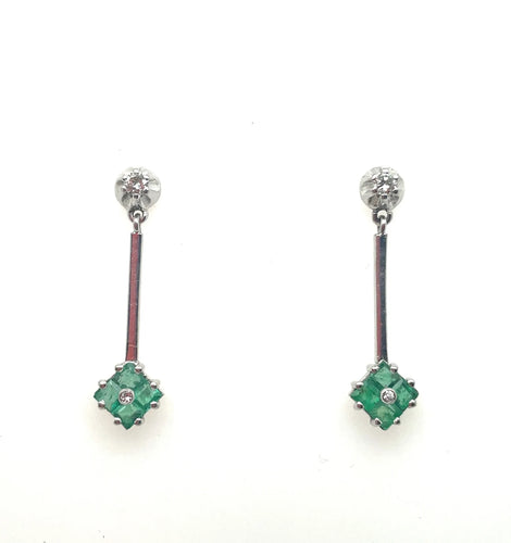 Vintage 18k Emerald Diamond Dangle Earrings