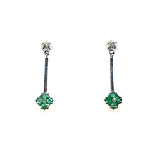 Load image into Gallery viewer, Vintage 18k Emerald Diamond Dangle Earrings