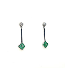 Load image into Gallery viewer, Vintage 18k Emerald Diamond Dangle Earrings