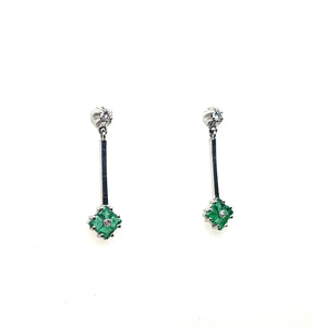 Vintage 18k Emerald Diamond Dangle Earrings