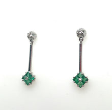 Load image into Gallery viewer, Vintage 18k Emerald Diamond Dangle Earrings