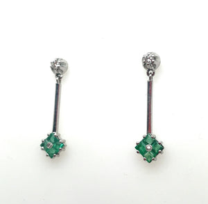 Vintage 18k Emerald Diamond Dangle Earrings